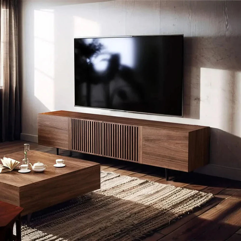 I-ving Mid-Century Modern TV Stand with 4 Doors Storage Cabinets