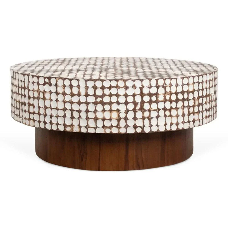 Timplor Coconut Shell Round Pedestal Coffee Table - Wooden Empiro