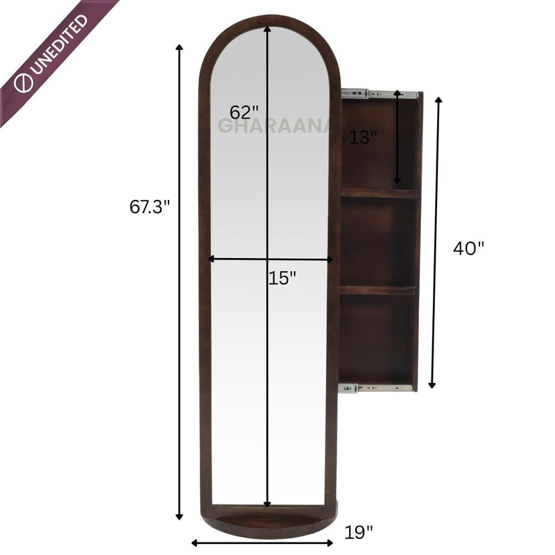 Arched Wooden Full-Length Mirror with Storage