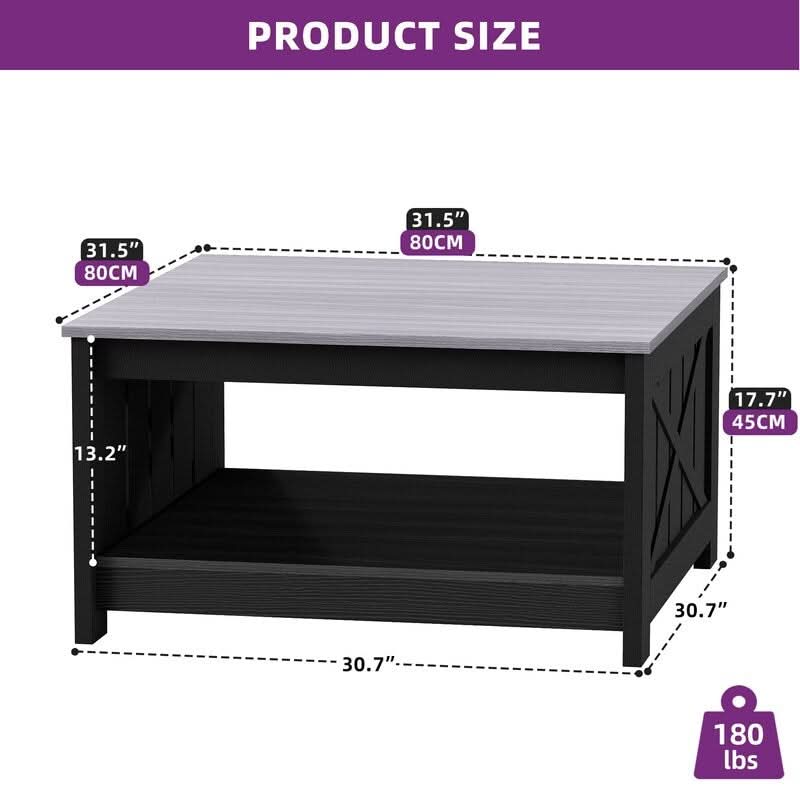Farmhouse Coffee Table with Storage for Living Room Square Center Table