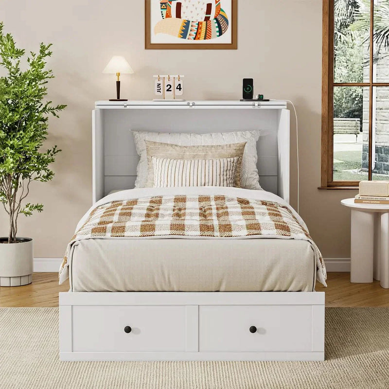 Murphy Bed With Storage And Built-in Charger - Craft Decor