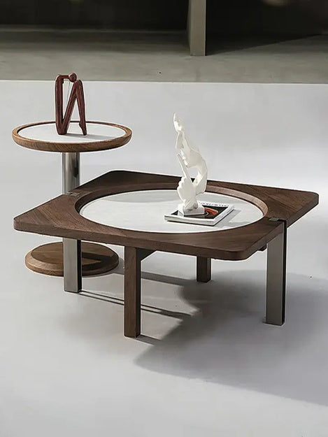 The Novara Coffee Table — Modern Wooden Center Table with Premium Stone Top & Contemporary Living Room Design