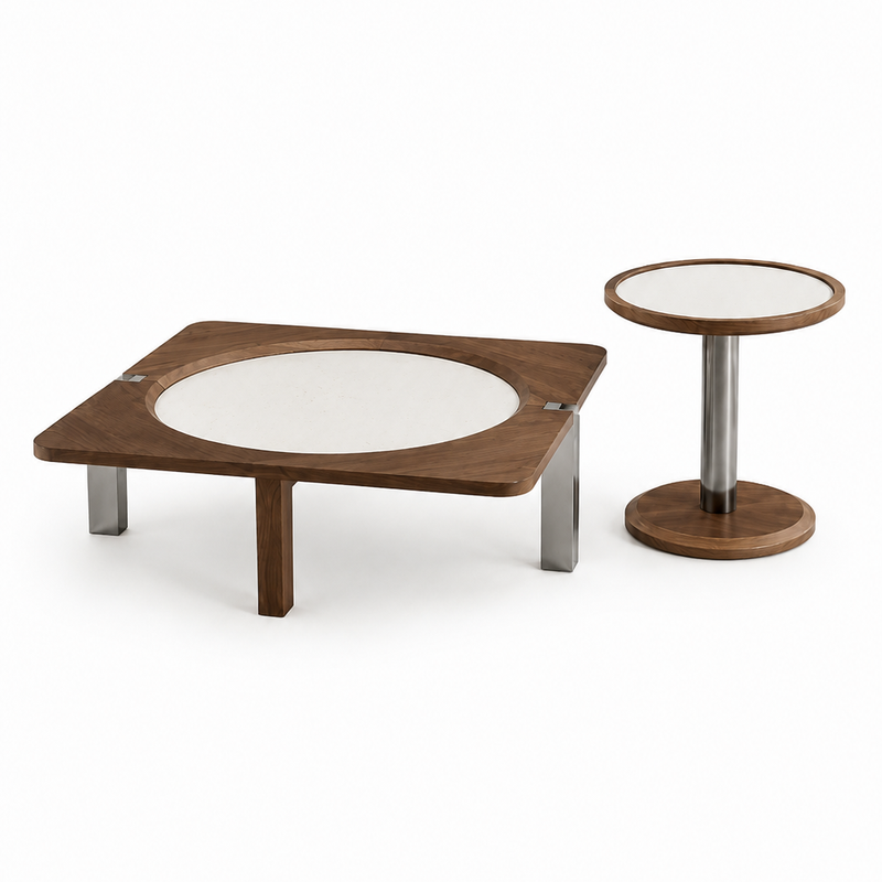 The Novara Coffee Table — Modern Wooden Center Table with Premium Stone Top & Contemporary Living Room Design