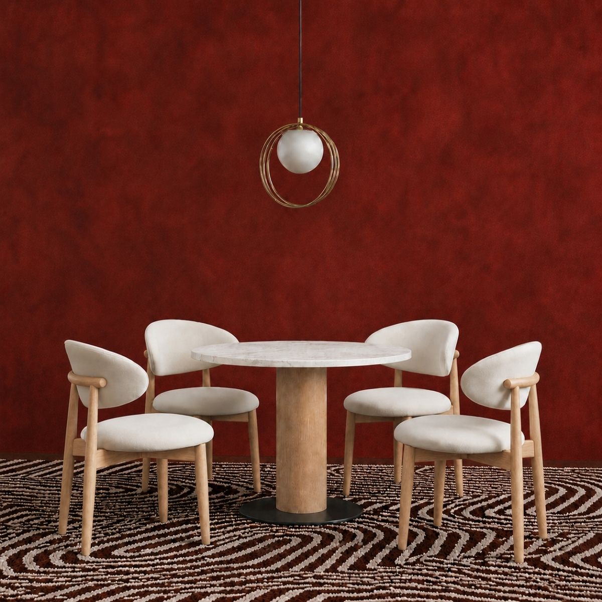 Orbit Marble Top Wooden Dining Table Set - Dining Set - Gharaana