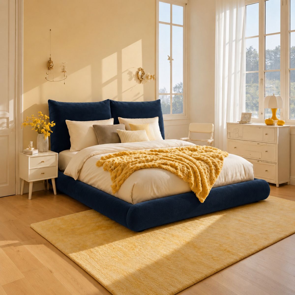 Eva 100% Solid Wood Upholstered Bed - Beds - Gharaana