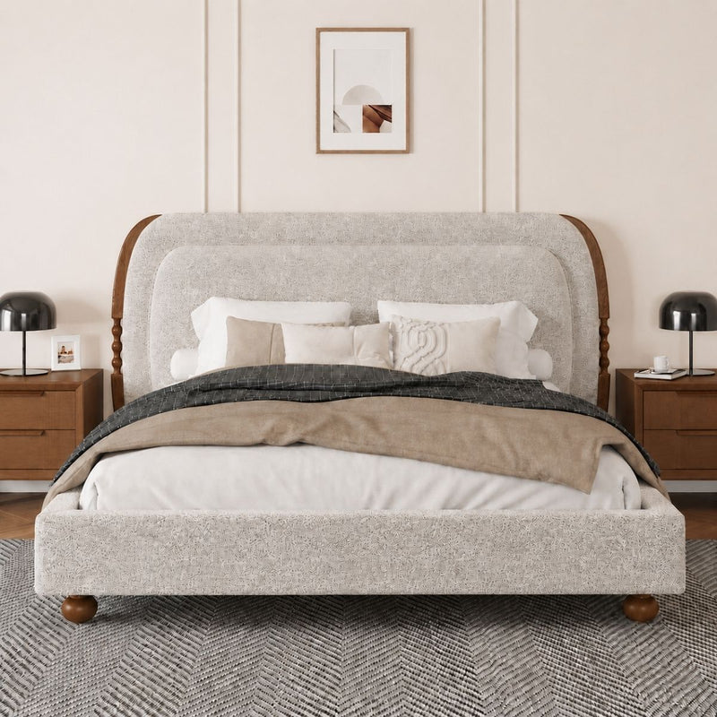 Clara 100% Solid Wood Upholstered Bed