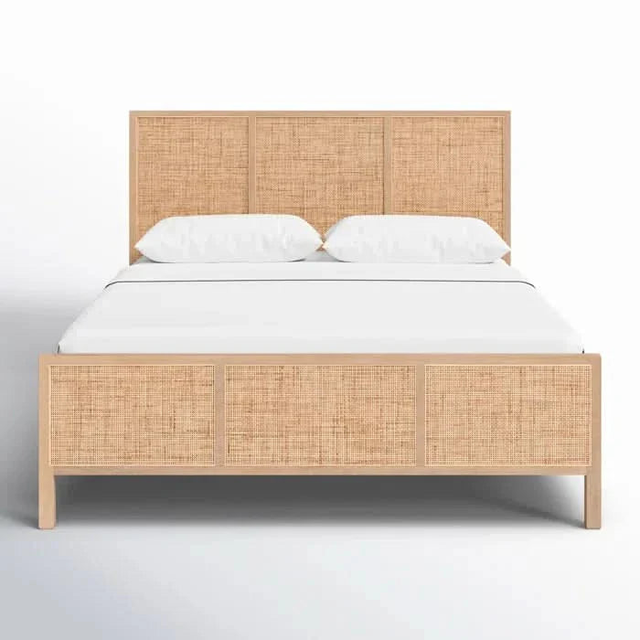 Solid Wood Cane Bed – Stylish Headboard with Woven Cane Design