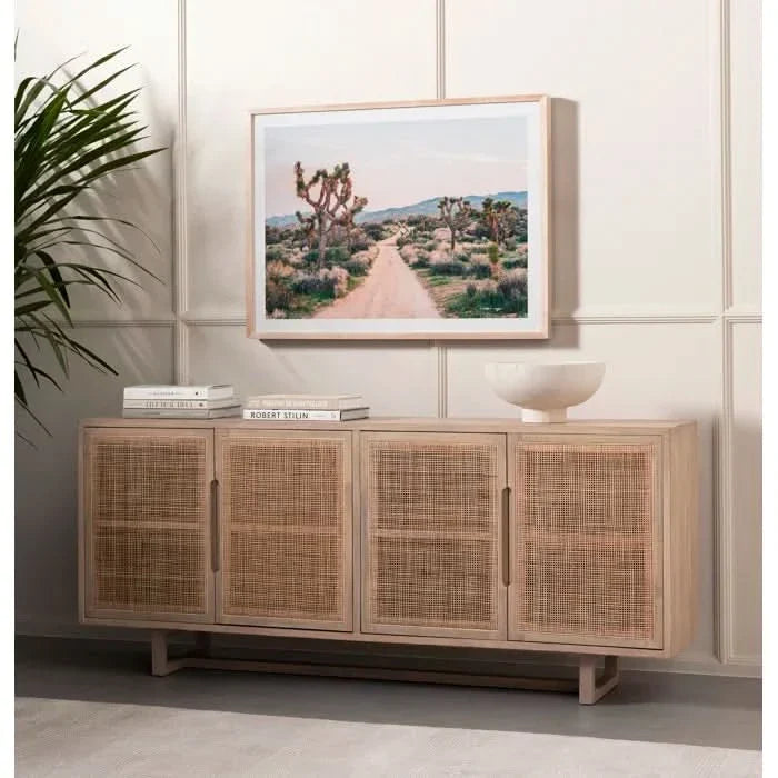 Natural Mango Wood Buffet – with Shelves & Magnetic Closures