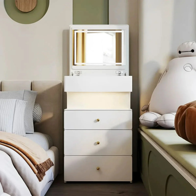 Hidden Integrated Makeup Vanity with LED Mirror and Stool