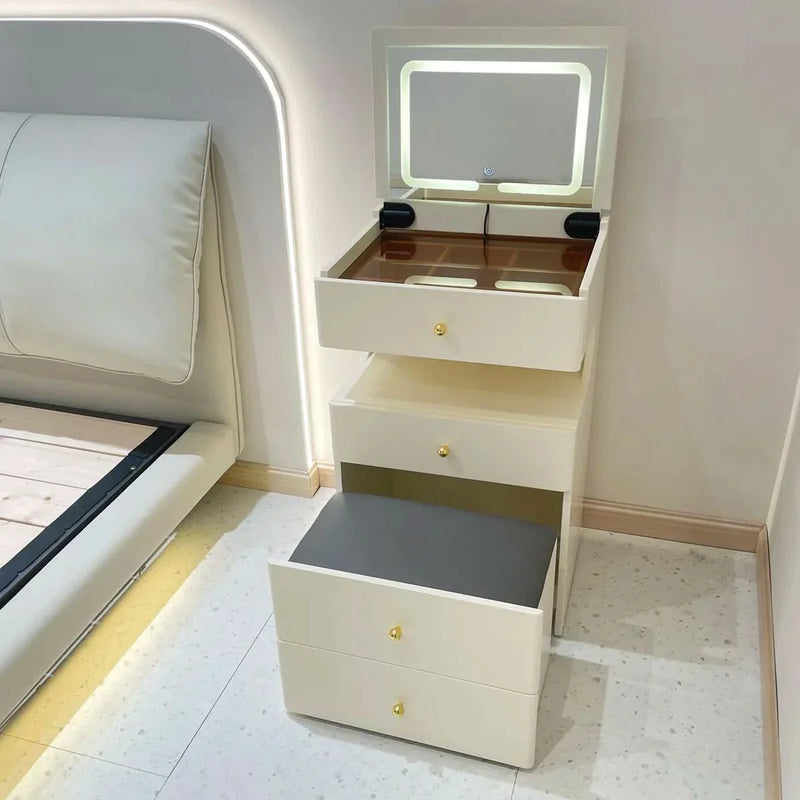 Hidden Integrated Makeup Vanity with LED Mirror and Stool
