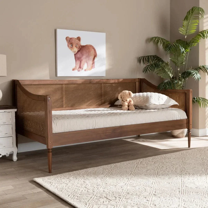 Mid-Century Rattan Daybed – Sturdy Wood Frame