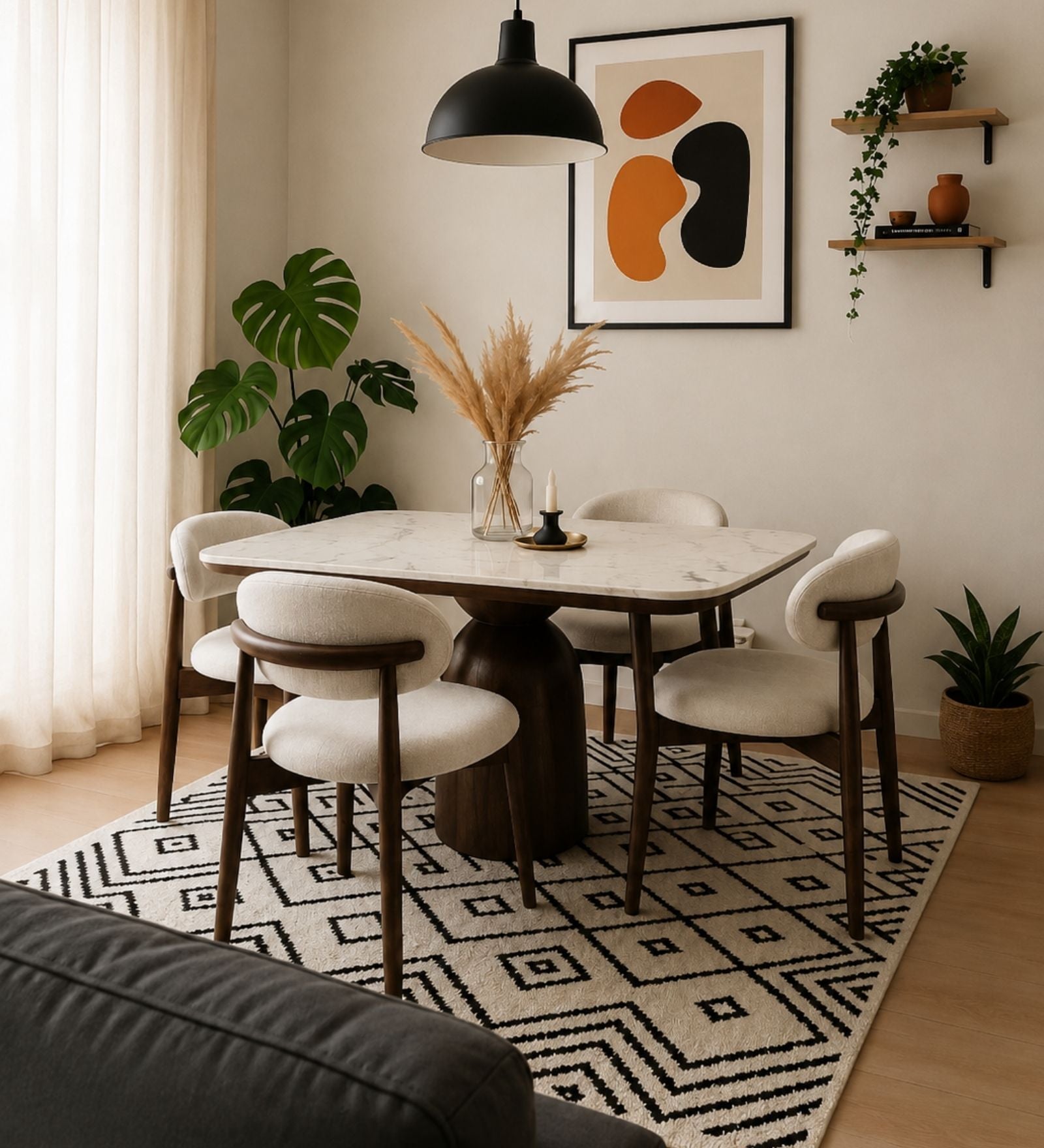 Adhira Marble-Top Wooden Dining Table Set - Dining Set - Gharaana