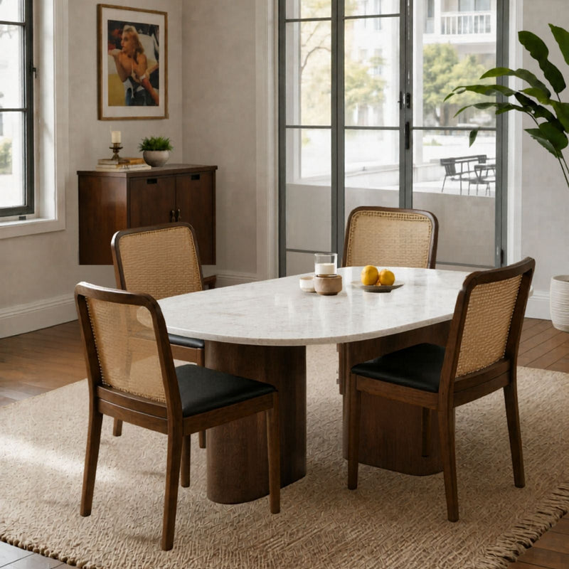 Lok Marble-Top Wooden Dining Table Set - Dining Set - Gharaana