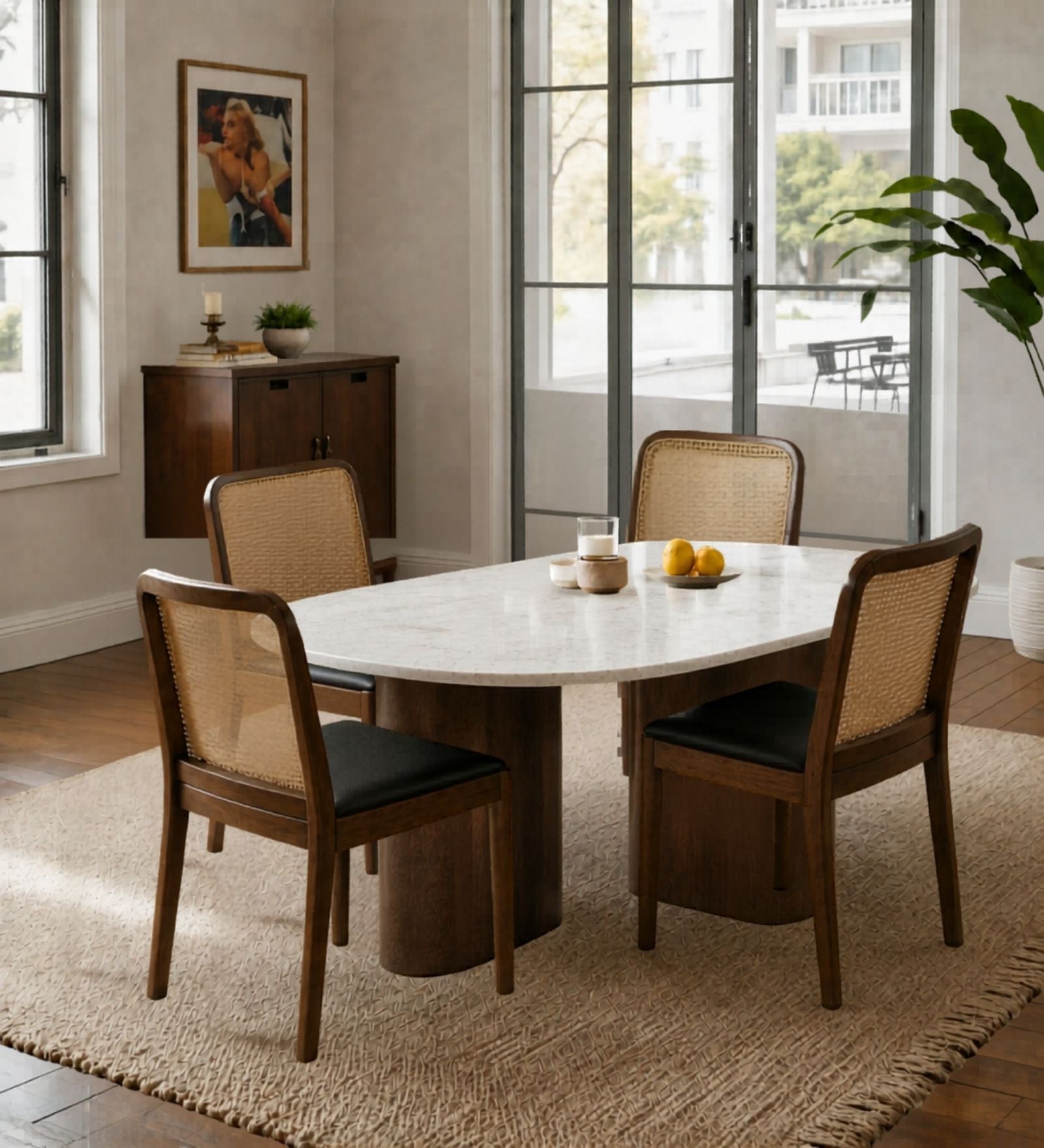 Lok Marble-Top Wooden Dining Table Set - Dining Set - Gharaana