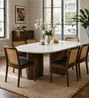 Lok Marble-Top Wooden Dining Table Set - Dining Set - Gharaana