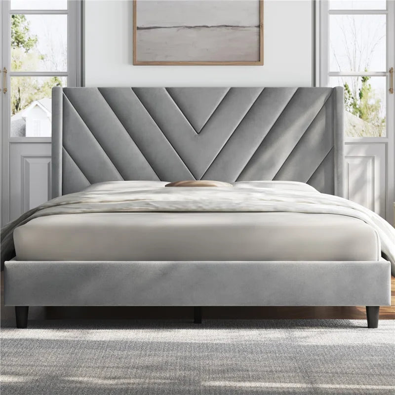 Wooden Empiro Solid Wood Frame Upholstered Bed, Without Storage