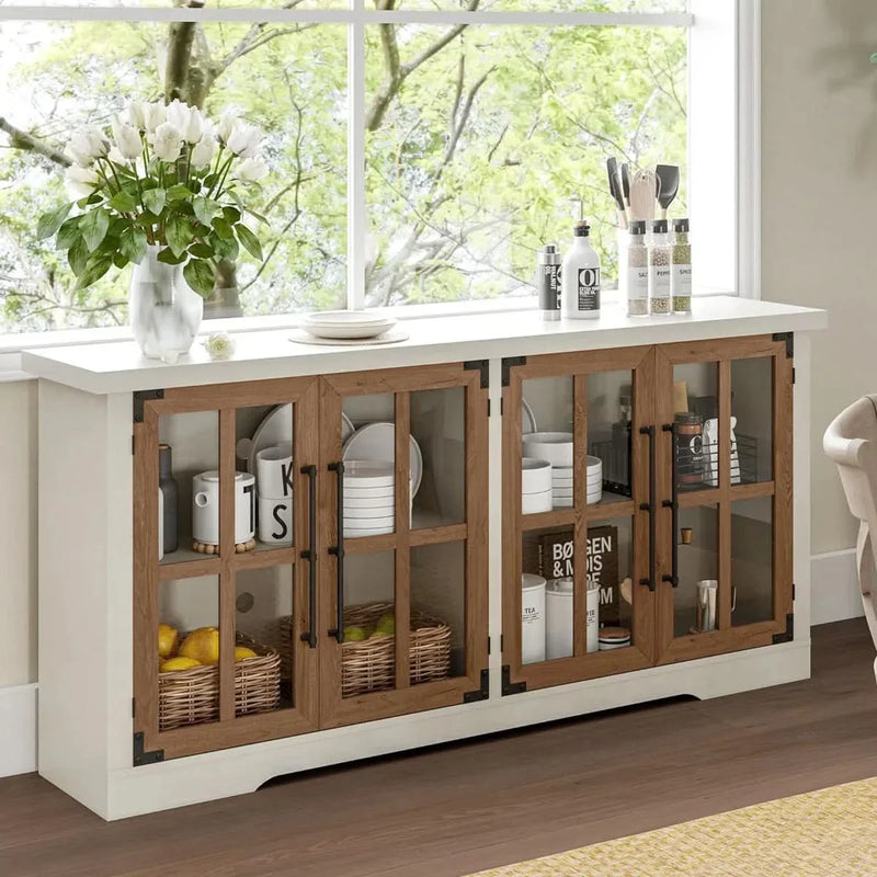 Wide Sideboard with Glass Doors – Elegant Display Storage