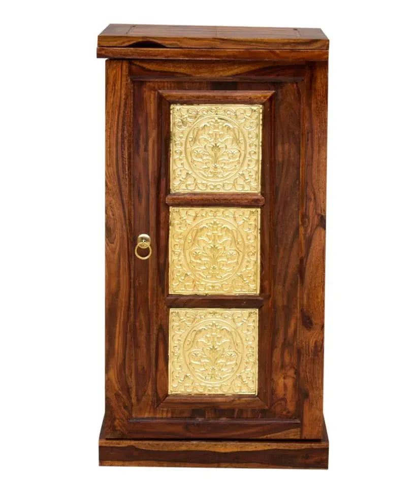 Wanter Solid Wood Bar Cabinet With Brass Work & Single Door