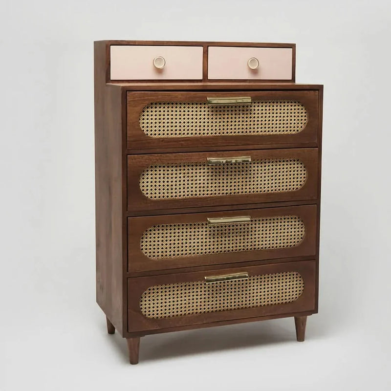 Kingy Rattan Solid Wood Tall Chest of Drawer - Wooden Empiro