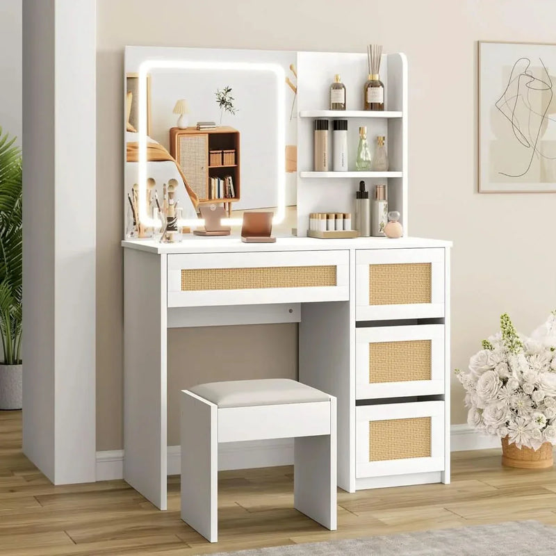 Makeup Vanity Desk With Charging Station, Vanity Desk With Mirror, 3 Lighting Modes LED Light