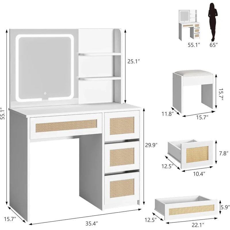 Makeup Vanity Desk With Charging Station, Vanity Desk With Mirror, 3 Lighting Modes LED Light