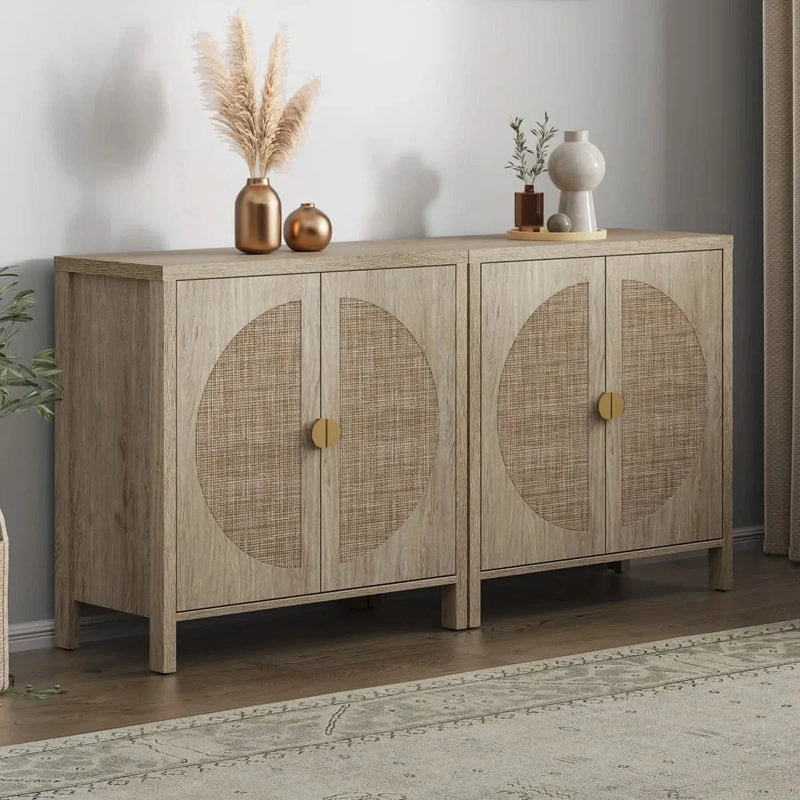 Set of 2 Rattan Sideboards – 2-Door Storage with Adjustable Shelves