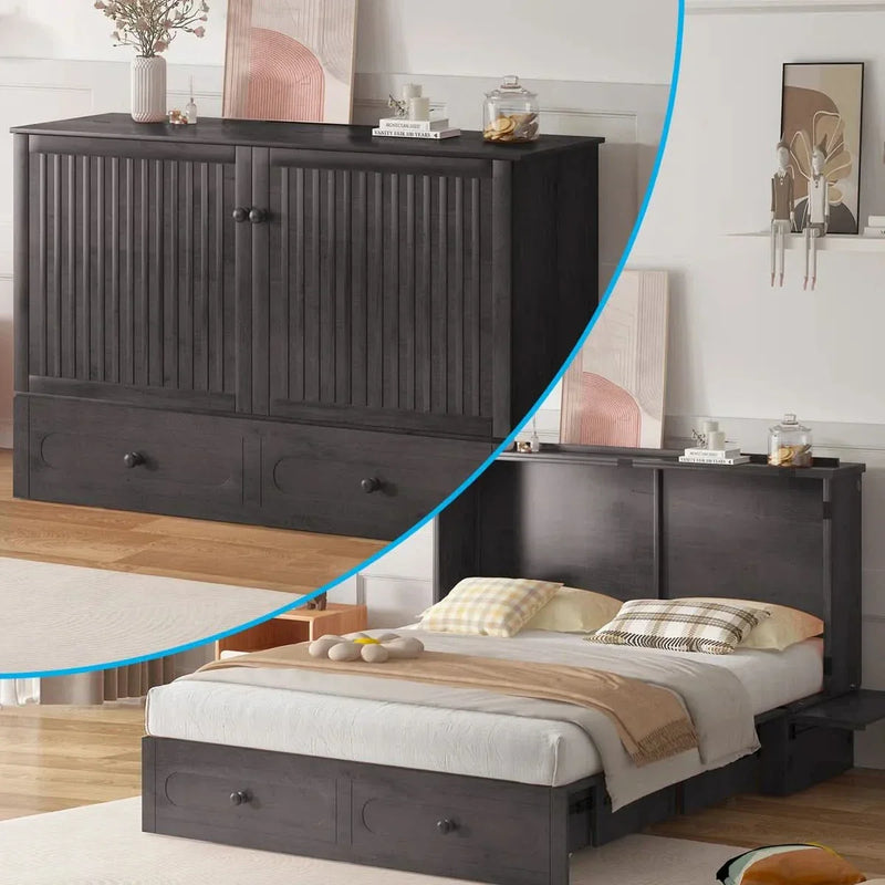 Studio Queen Murphy Bed Cabinet with Storage & Charging Ports