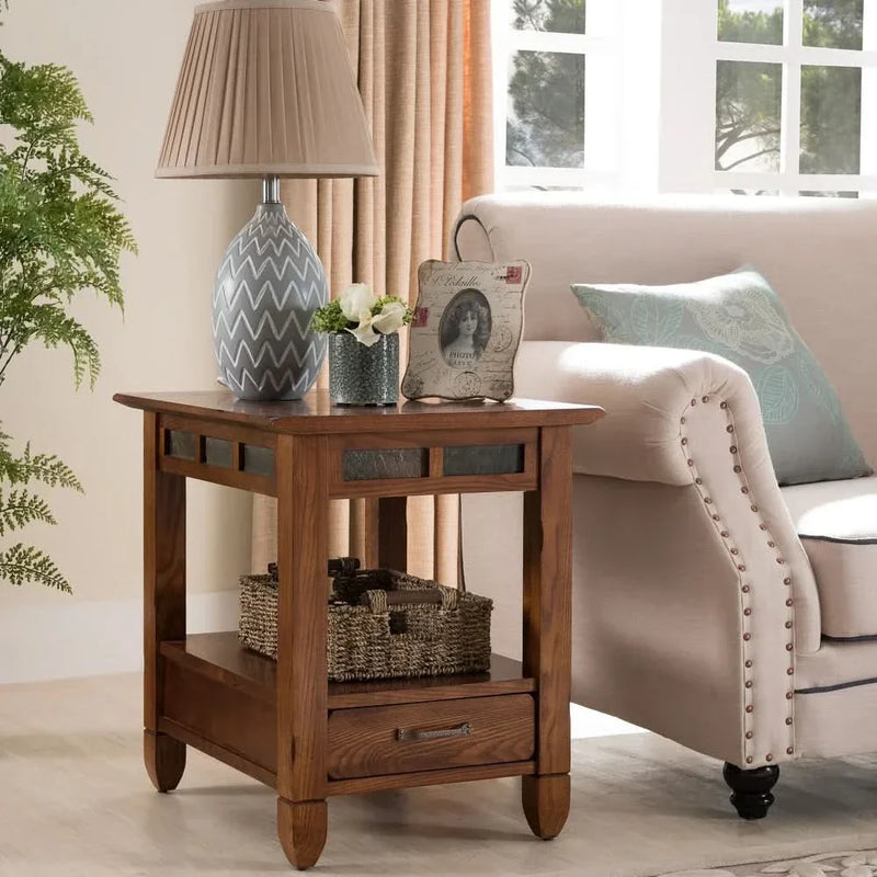Livert Rustic Oak End Table - Wooden Empiro