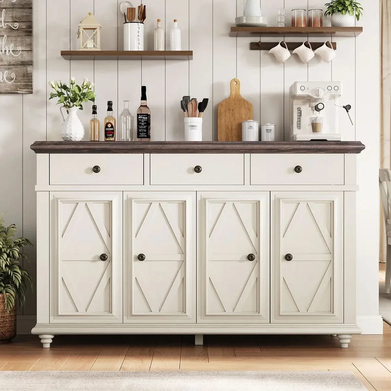 4-Door 3-Drawer Sideboard With Farmhouse Design
