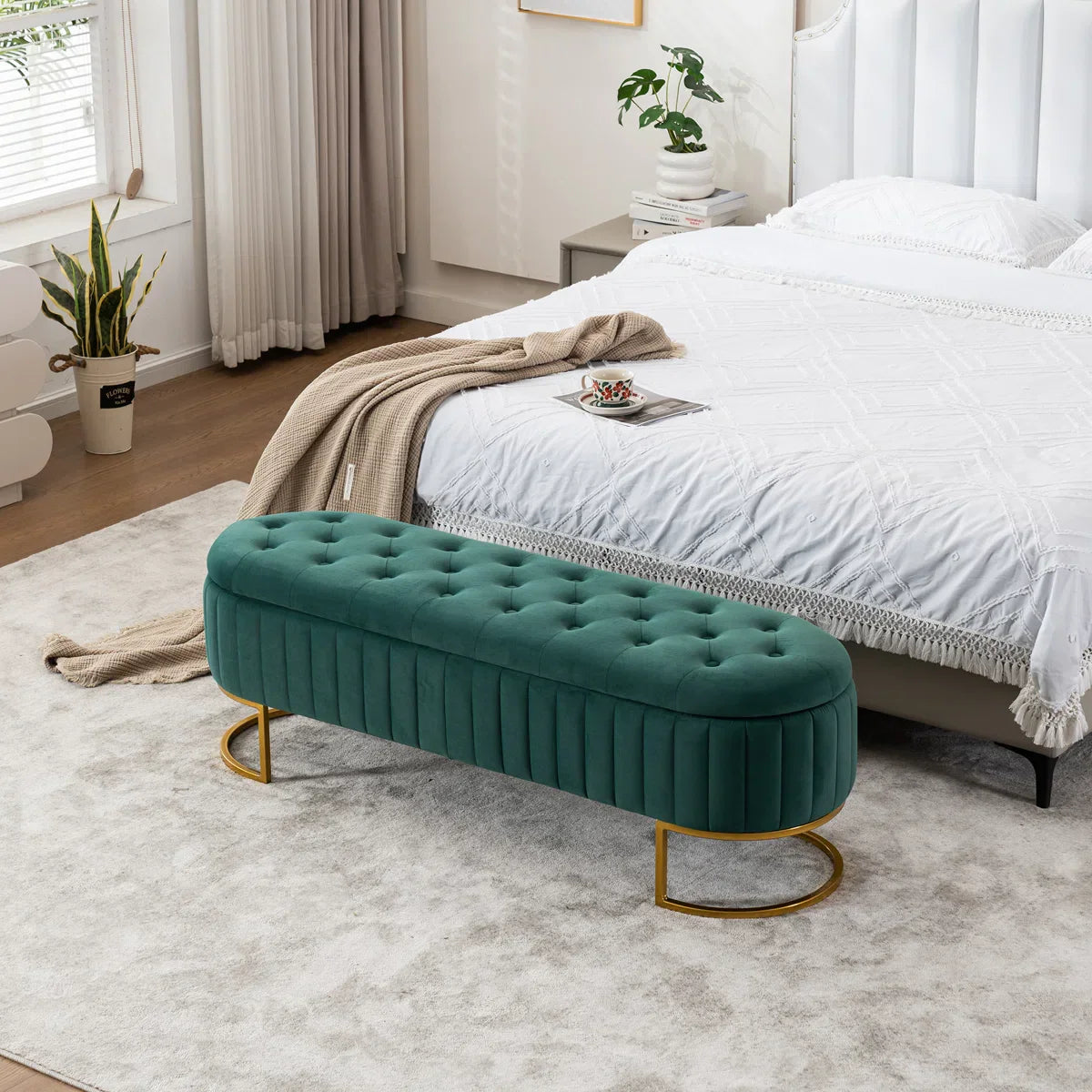 Velvet Storage Bench with Gold Legs - craft decor