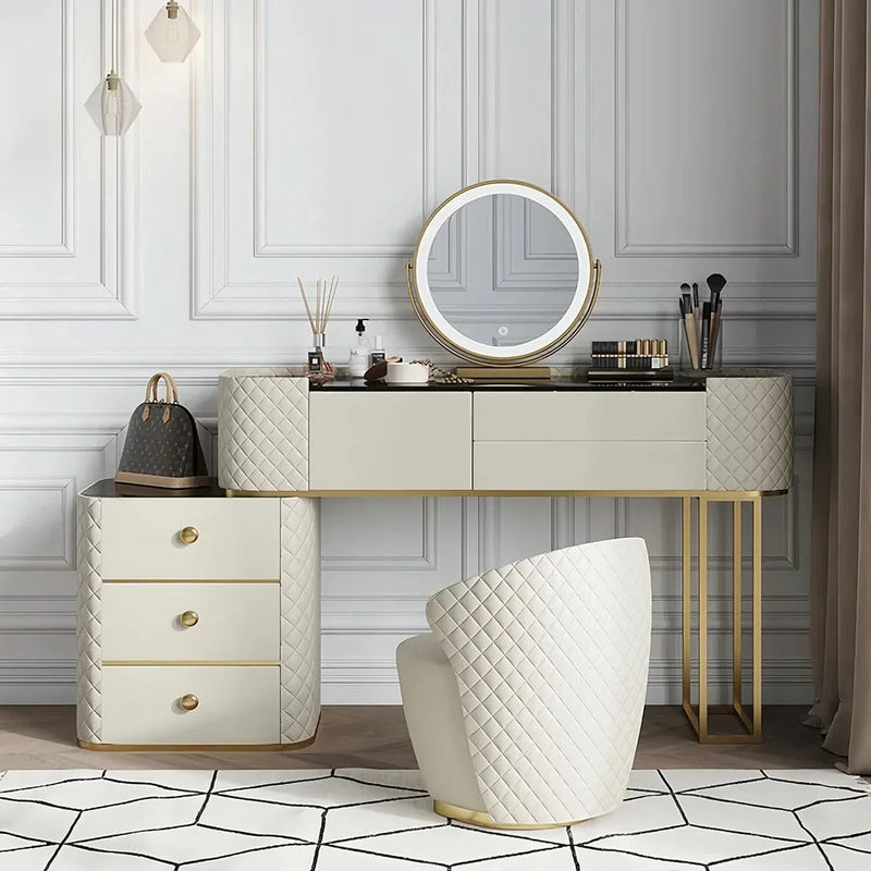 Modern Quilted Vanity Table with Elegant Round Accent