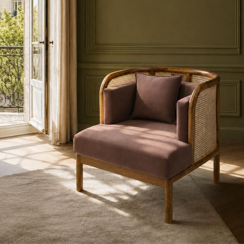 Vuta Cane-Wooden Plush Armchair