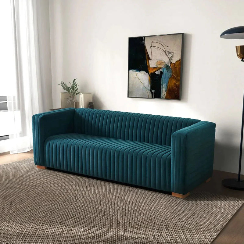 Mid-Century Modern Velvet Channel Tufted 3-Seater Sofa