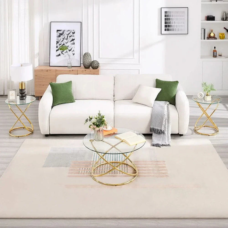 Saorn Tempered Glass Top Round Coffee Table with Metal Base - Wooden Empiro