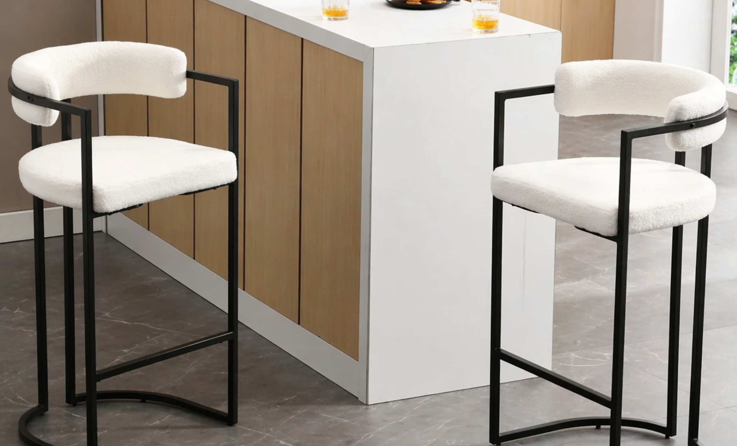 Modern Ivy Swivel Upholstered Hollow Counter and Bar Stool With Armrests And Footrests, Barrel High Bar Stools