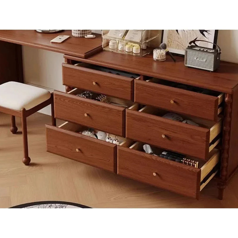 Classic Wooden Dressing Table with Six-Drawer Storage