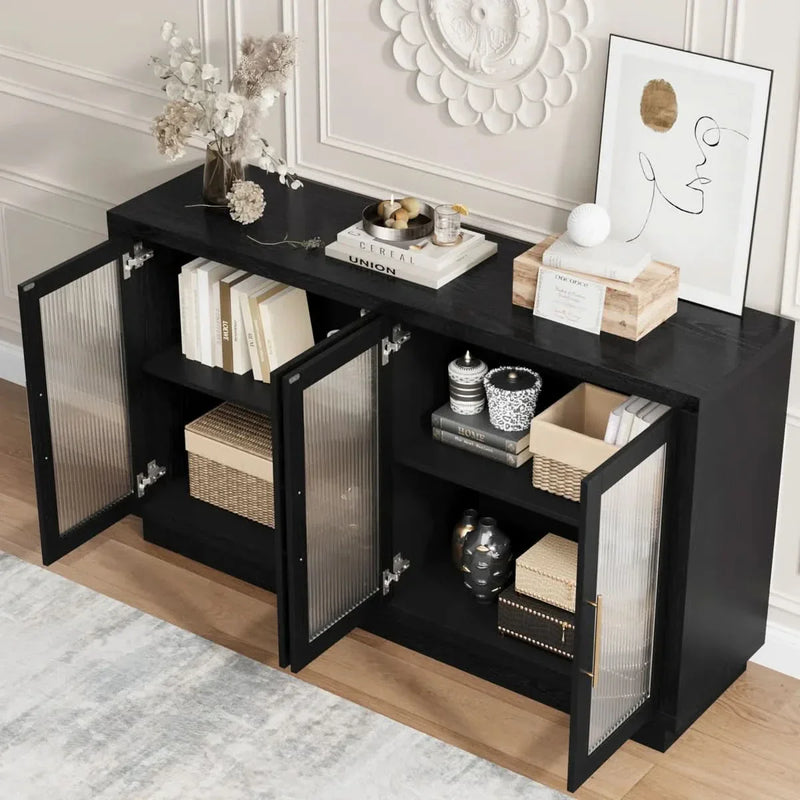 Modern Sideboard, Buffet with Adjustable Shelves and Tempered Glass Doors