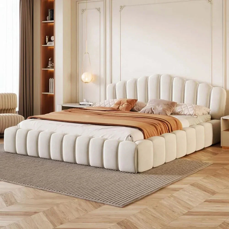 Siaant Velvet Upholstered Queen Bed Frame Shell-Shaped Headboard for Bedroom