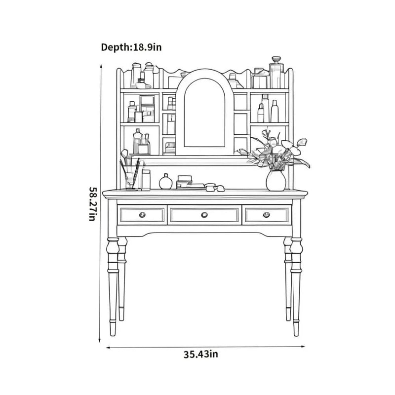 Elegant Vintage Vanity Table with Mirror and Hutch Storage