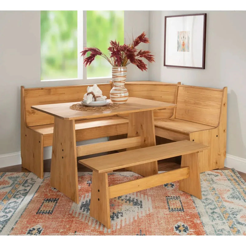 Cozy 5-Person Pine Wood Corner Nook with Built-In Storage