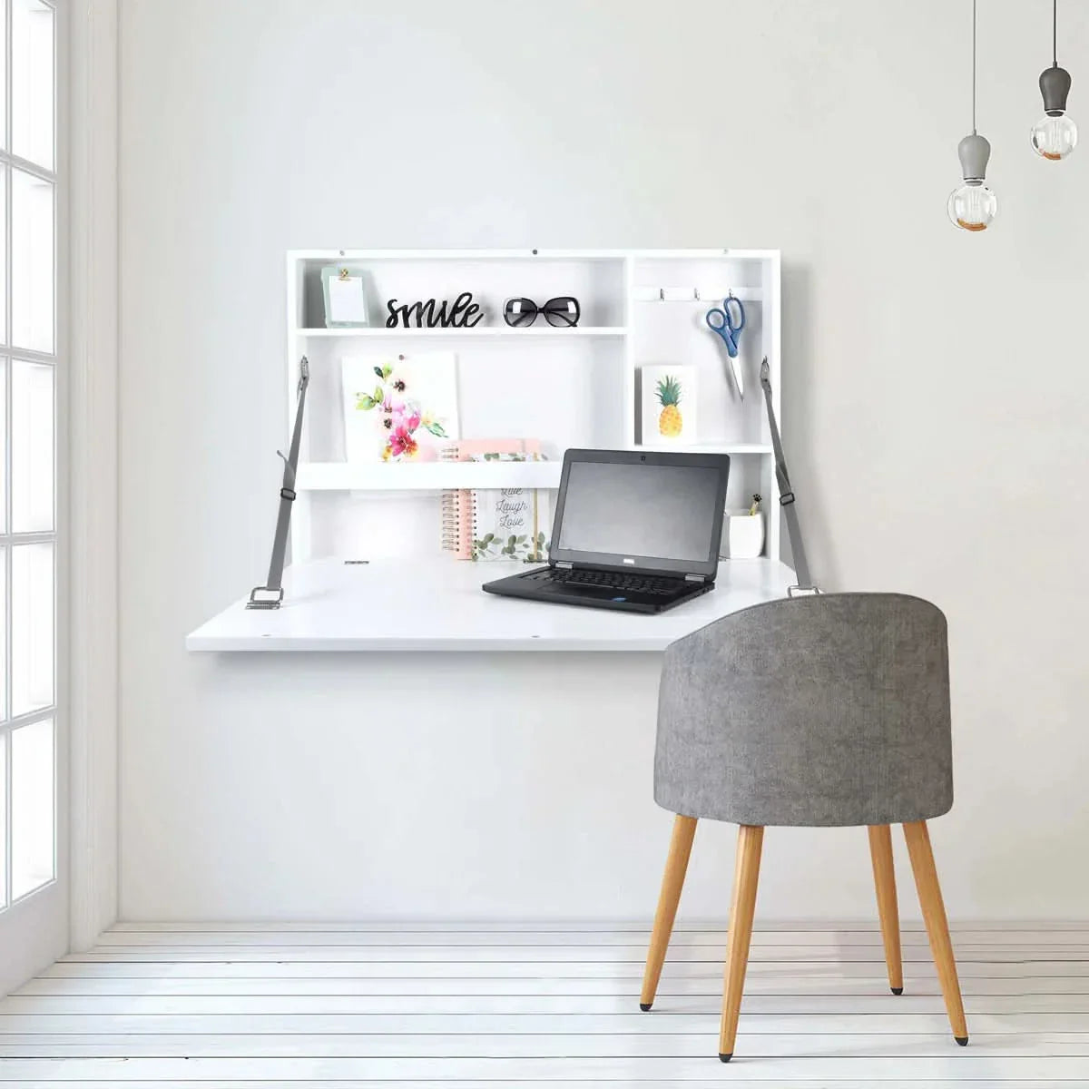 Aeddy Wall-Mounted Floating Murphy Desk with Chalkboard Front - Craft Decor