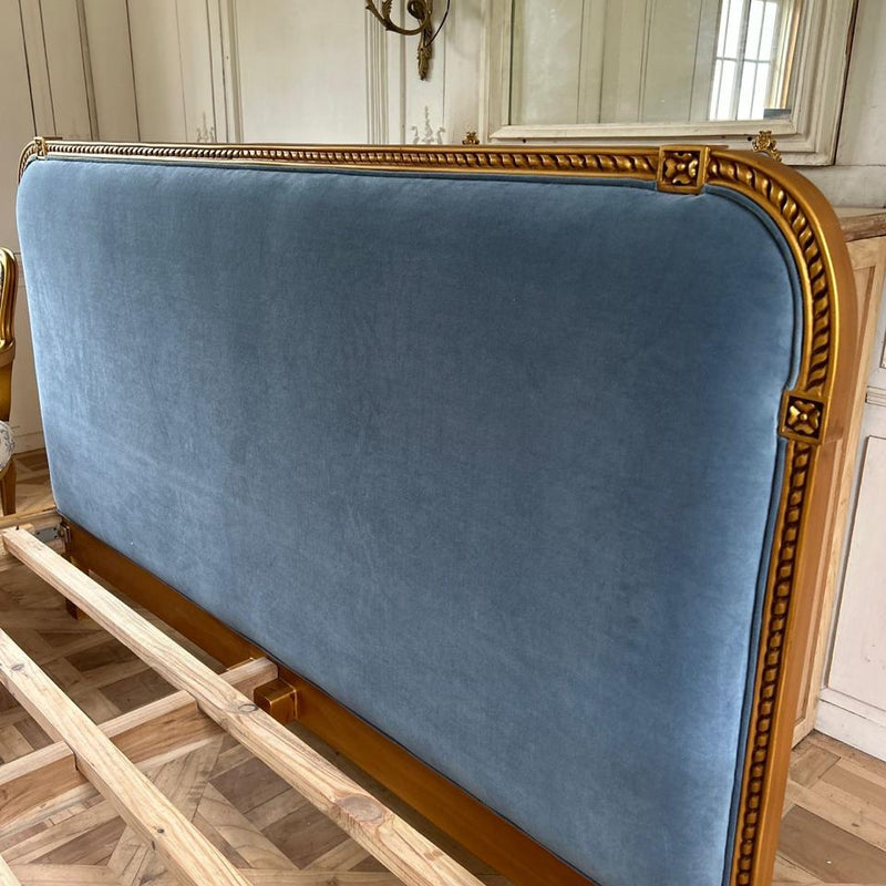 Classic upholstered bed with elegant carving~