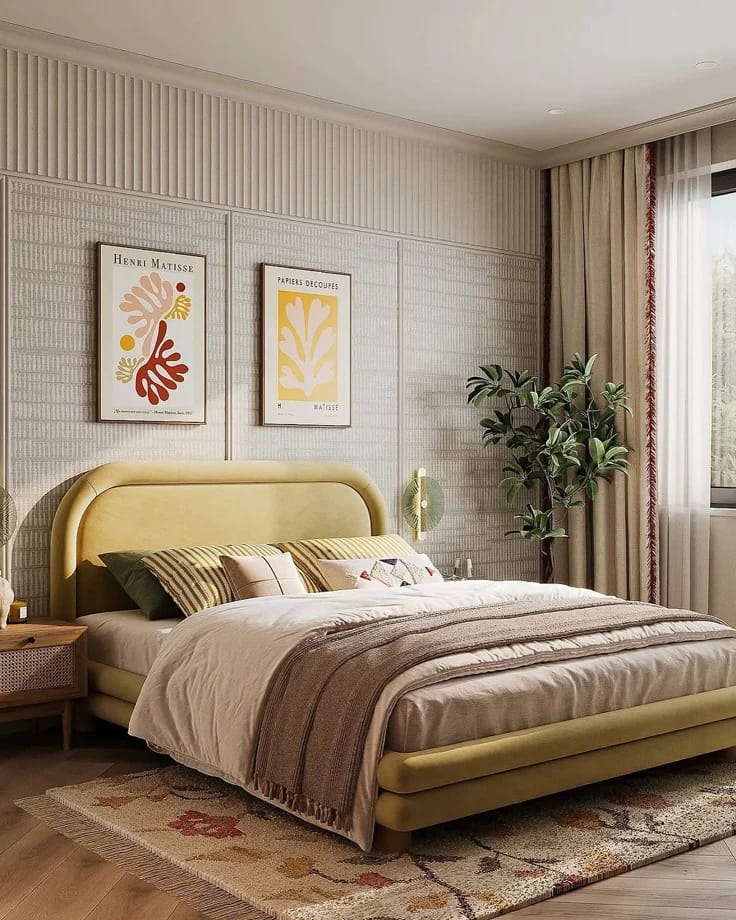 Luxury Rounded Upholstered Bed with Soft Beige Finish for Modern Elegant Interiors