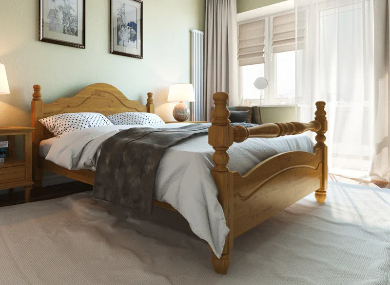Wooden Empiro Solid Sheesham Wooden Pine Bed Frame with Classic Headboard Design - Natural Finish