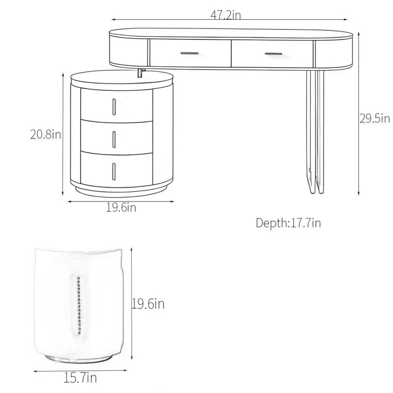 Elegant White Vanity Table with Gold Accents, Matching Stool