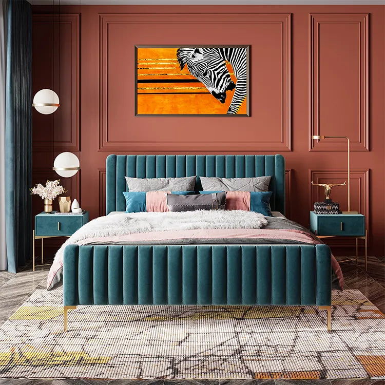 Modish Wooden Empiro Modern Texo Upholstered Bed Without Storage in Suede