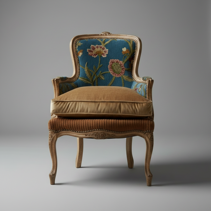 Floral Accent Chair – Carved Wood Armchair