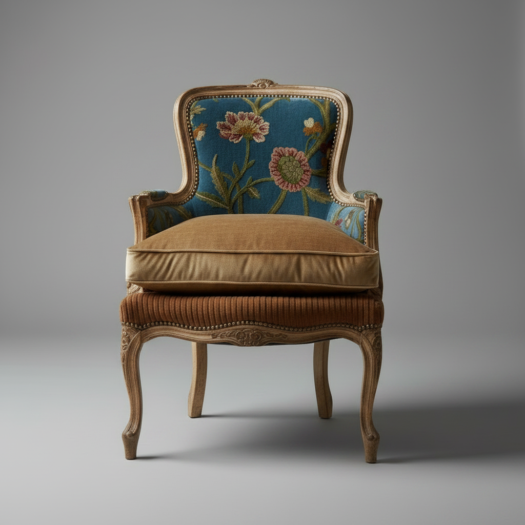 Floral Accent Chair – Carved Wood Armchair