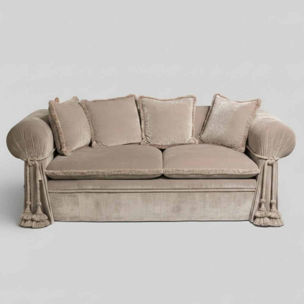 Rose Cord Sofa — Velvet Tassel Lounge, made to order by Wooden Empiro