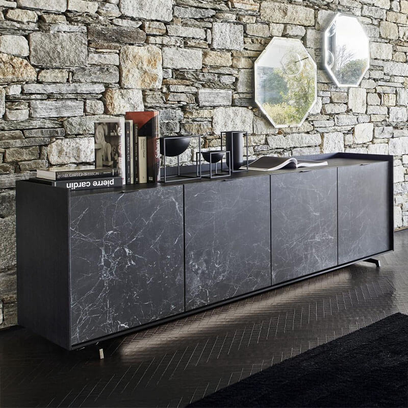 Marble Grey Wooden TV Unit With Cabinets